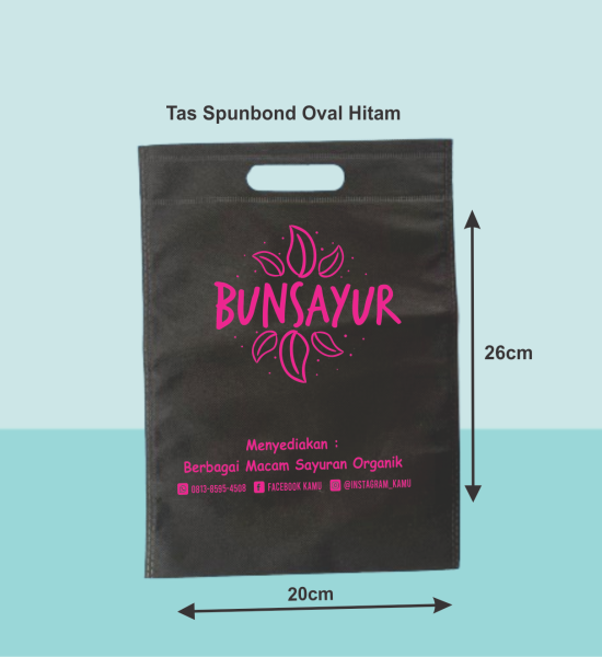 tas spunbond 65g handle Pon Hitam 20 x 26  Gratis Sablon 1 warna